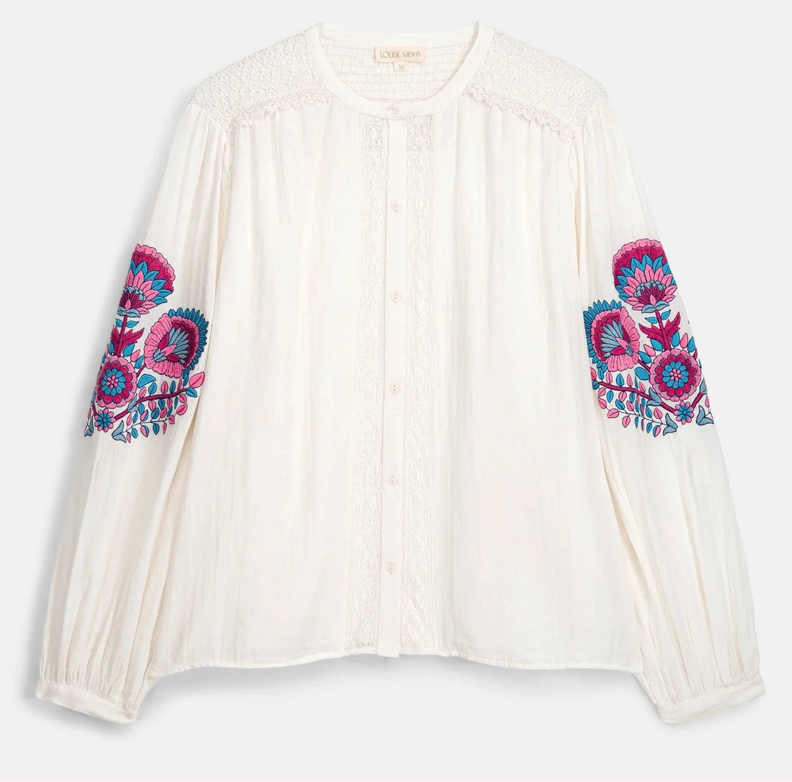 Camisa Jeanne, blusa blanca con bordado floral – Louise Misha · PORTICO Concept, Turó Park Barcelona