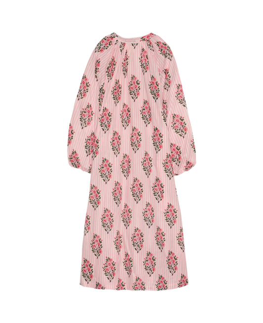 Vestido largo rosa palo a rayas con block print floral – Sissel Edelbo · PORTICO Concept, Turó Park Barcelona (vista 3)