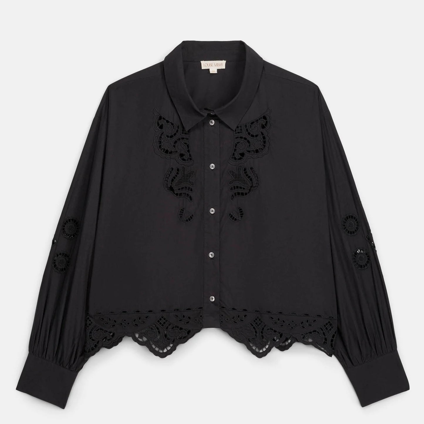 Camisa Rafael, camisa negra con encaje calado – Louise Misha · PORTICO Concept, Turó Park Barcelona
