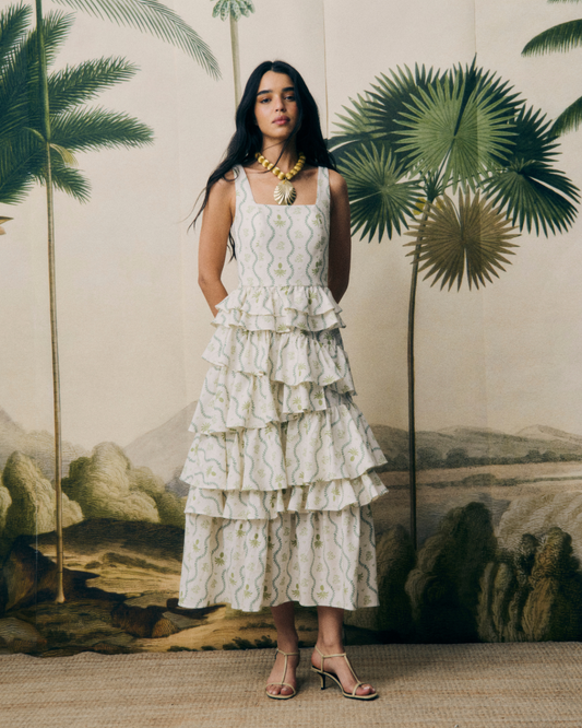 Vestido Daiquiri Hawai midi de volantes con estampado verde – Laganini · PORTICO Concept, Turó Park Barcelona