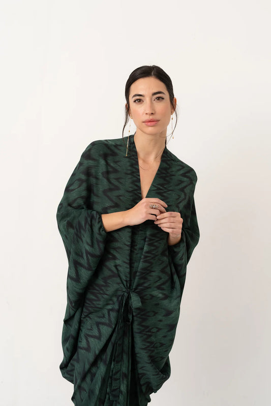 Vestido kaftán Libelule verde de Vano Studio, caída fluida de talla única
