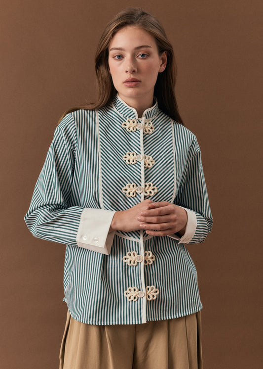 Camisa Ming Grove de Laganini · 100% algodón orgánico verde y marfil