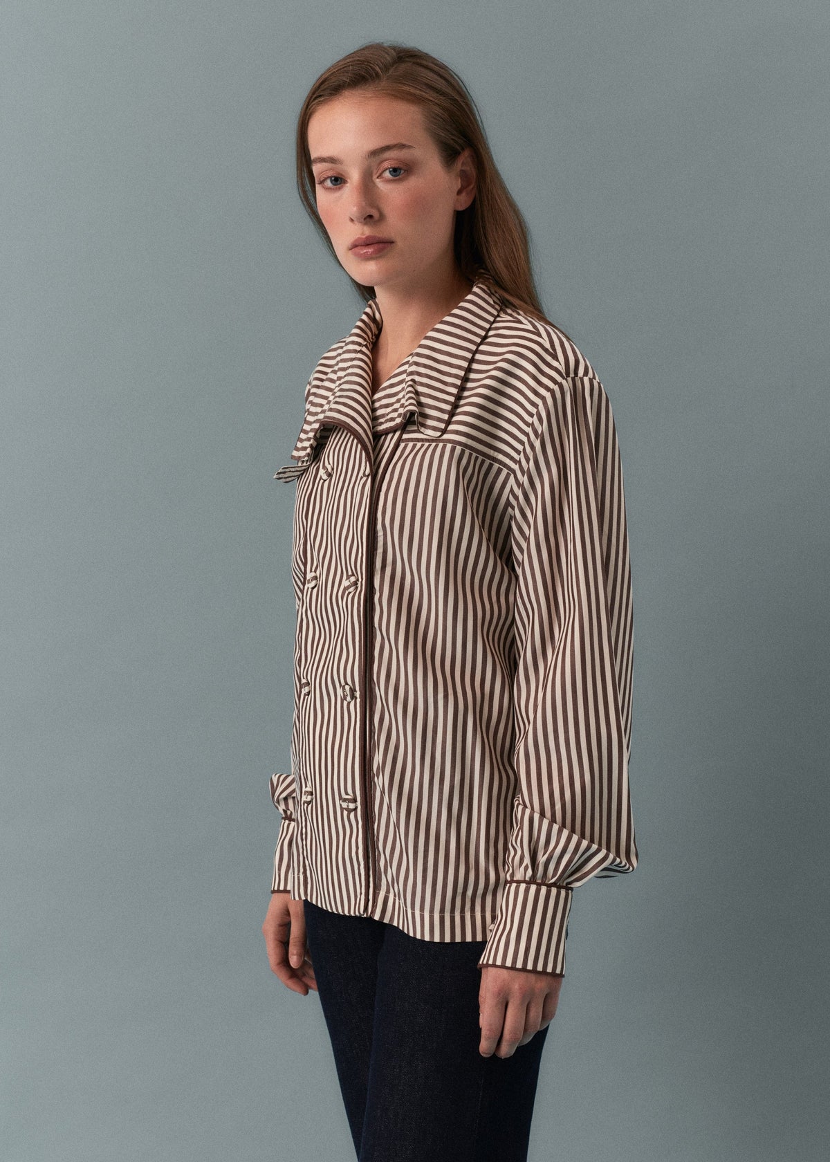 Camisa Tivoli Cinamon de Laganini · 100% algodón orgánico a rayas marrones y blancas