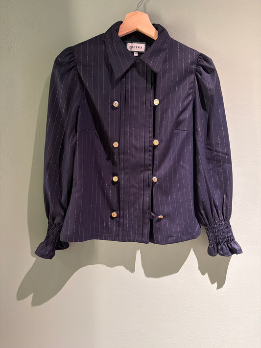 Camisa doble botón azul brillo