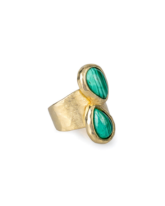 Anillo Dos Gotas Malaquitas de Olga Prieto · lateral