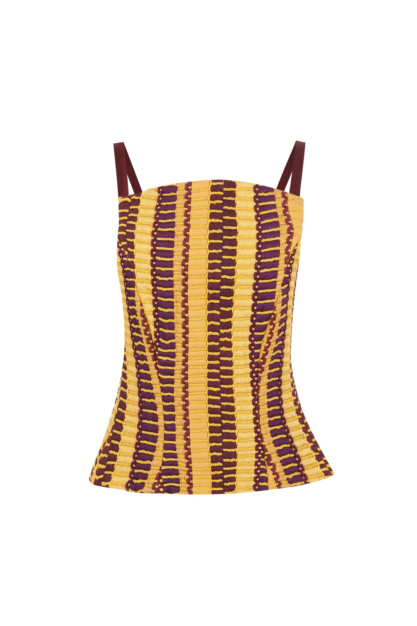 Top Ipanema Mostaza de Baudesson, algodón, seda y tejido de telar · moda de invitada hecha en telar · Portico Barcelona