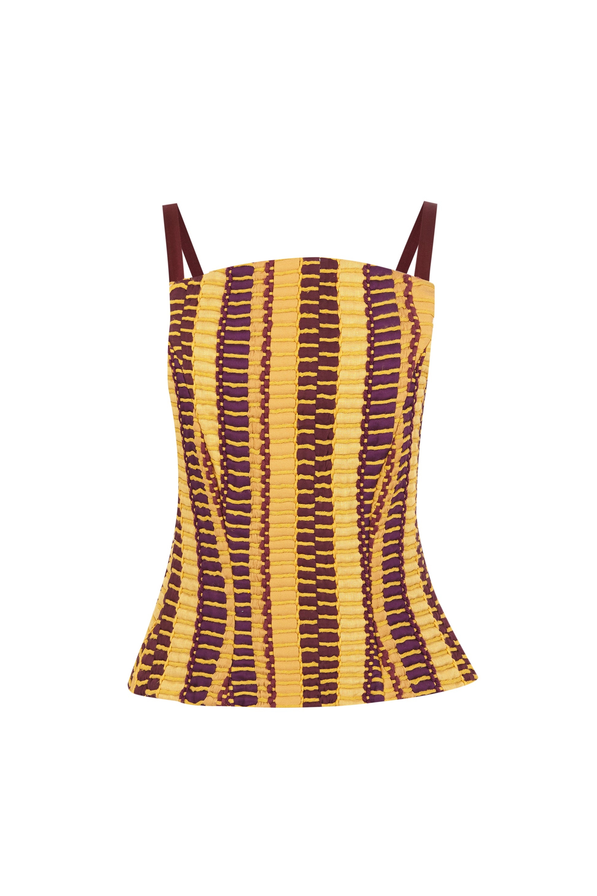 Top Ipanema Mostaza de Baudesson, algodón, seda y tejido de telar · moda de invitada hecha en telar · Portico Barcelona