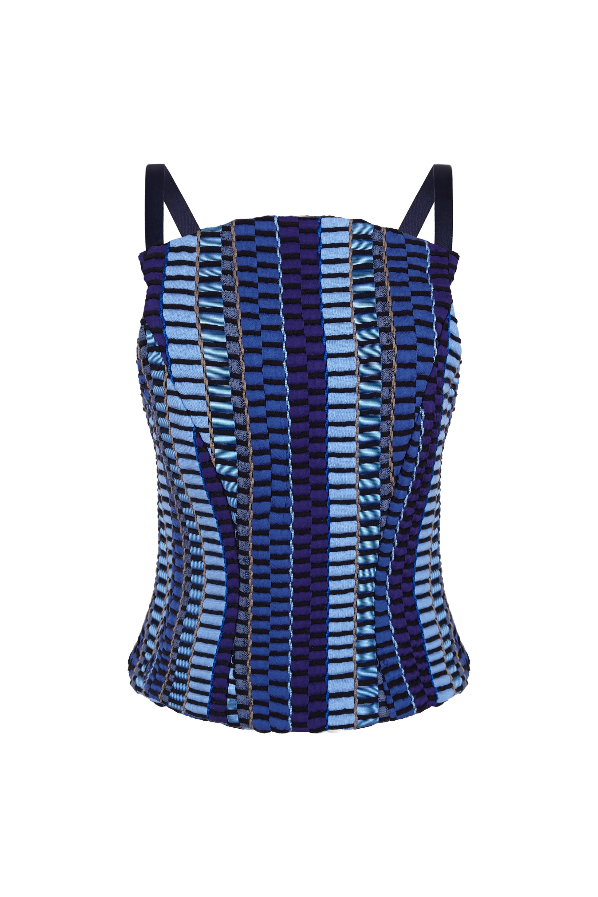 Top Ipanema Lazuli de Baudesson, algodón, seda y tejido de telar · moda de invitada hecha en telar · Portico Barcelona