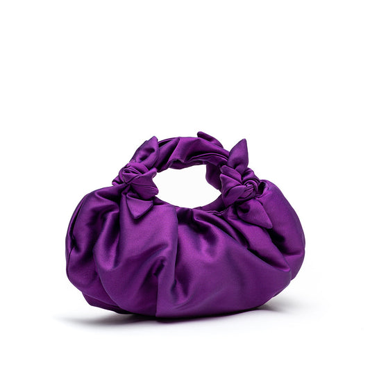 Bolso Bernatta Mini morado de Laia Alen en satén de seda, asas anudadas