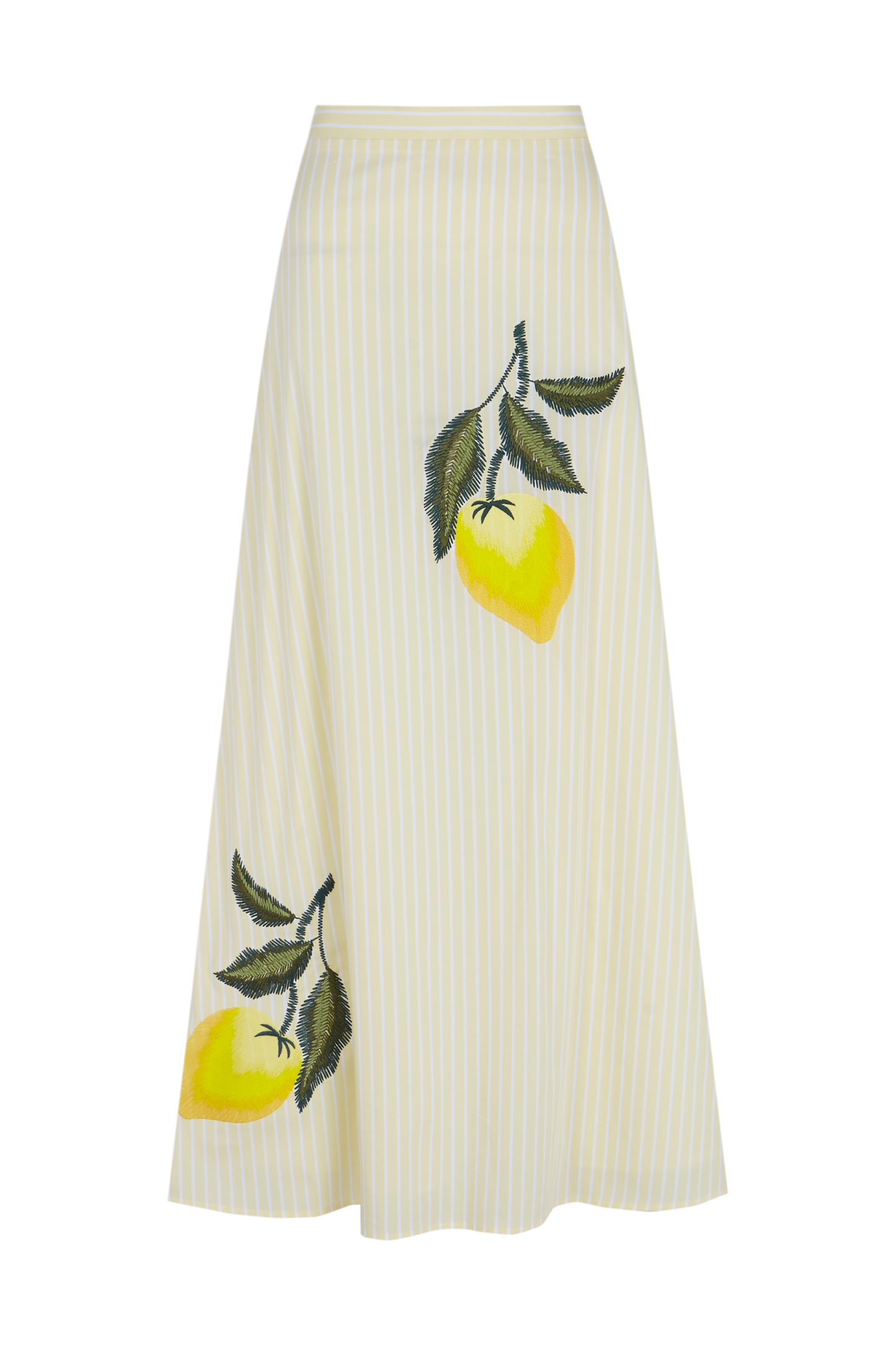 Falda larga de algodón a rayas amarillas con limones bordados – Copines · PORTICO Concept, Turó Park Barcelona (vista 2)