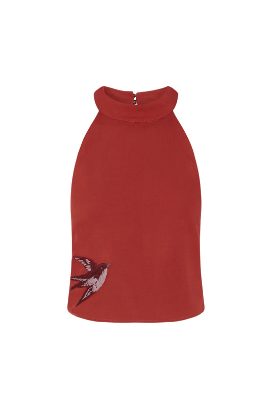 Top halter color teja con golondrina bordada – Copines · PORTICO Concept, Turó Park Barcelona (vista 2)