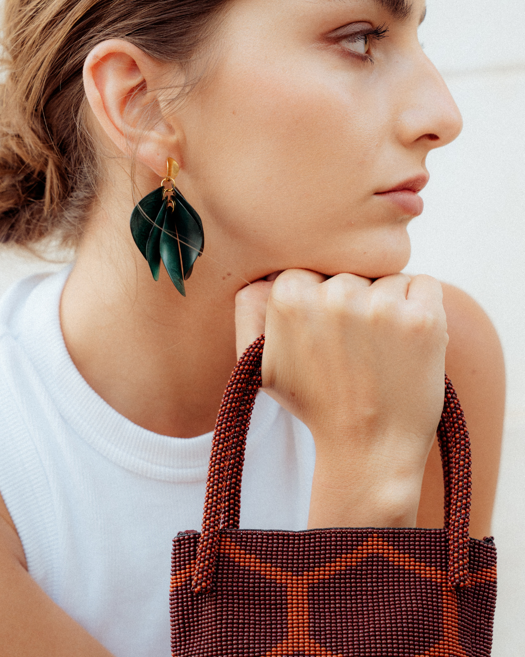 Pendientes Flora Esmeralda de Coper · semilla de tagua
