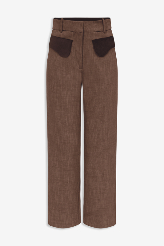 Pantalón Tina Marrón de Destree · pantalón sastre con bolsillos de terciopelo