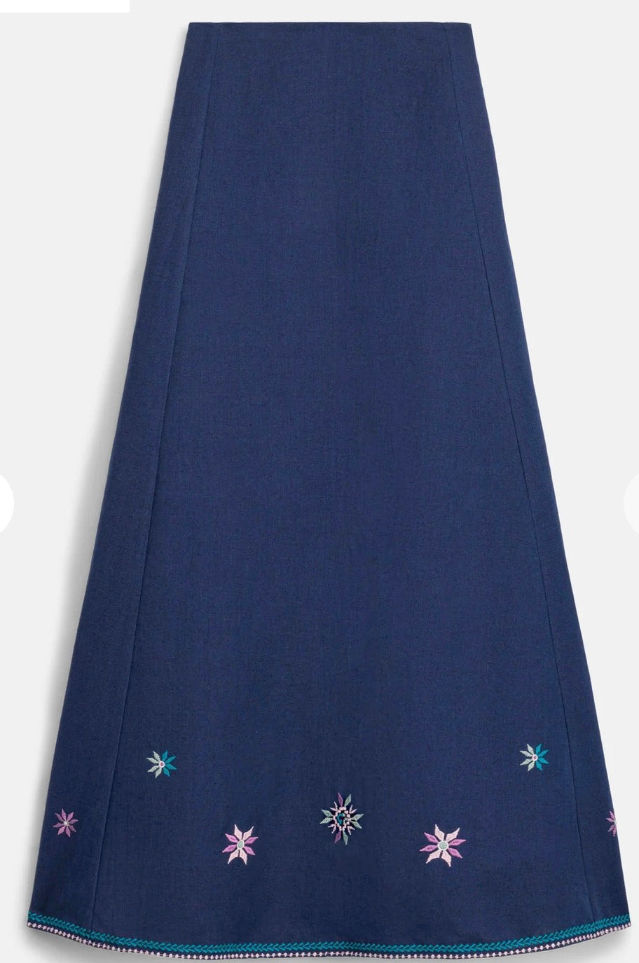 Falda Dafne, falda larga azul marino con bordado floral – Louise Misha · PORTICO Concept, Turó Park Barcelona