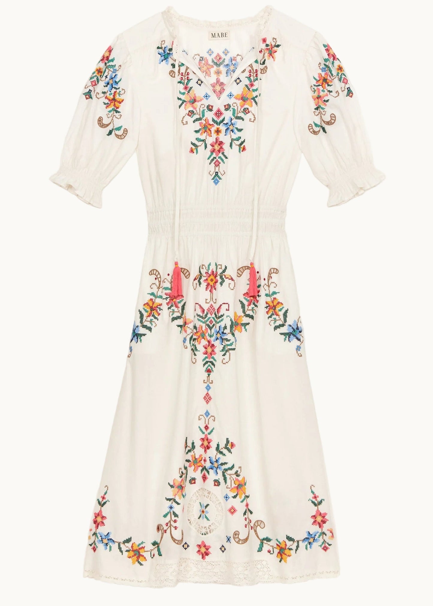 Vestido Gracie midi en crudo con bordado floral, look – Mabe · PORTICO Concept, Turó Park Barcelona
