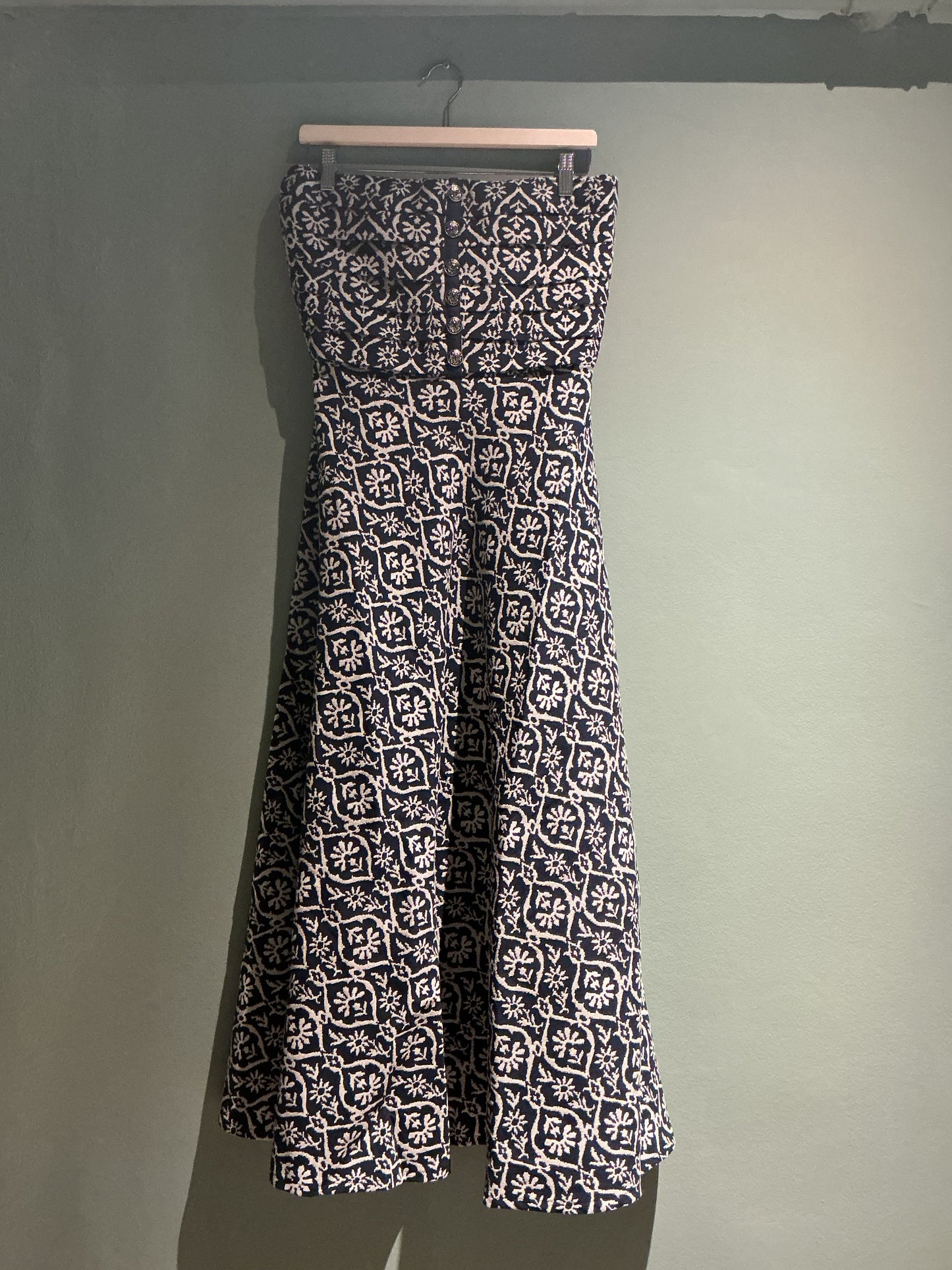 Vestido pliegues botones azul/blanco