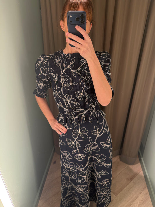 TOP FRUNCIDO AZUL MARINO BORDADO