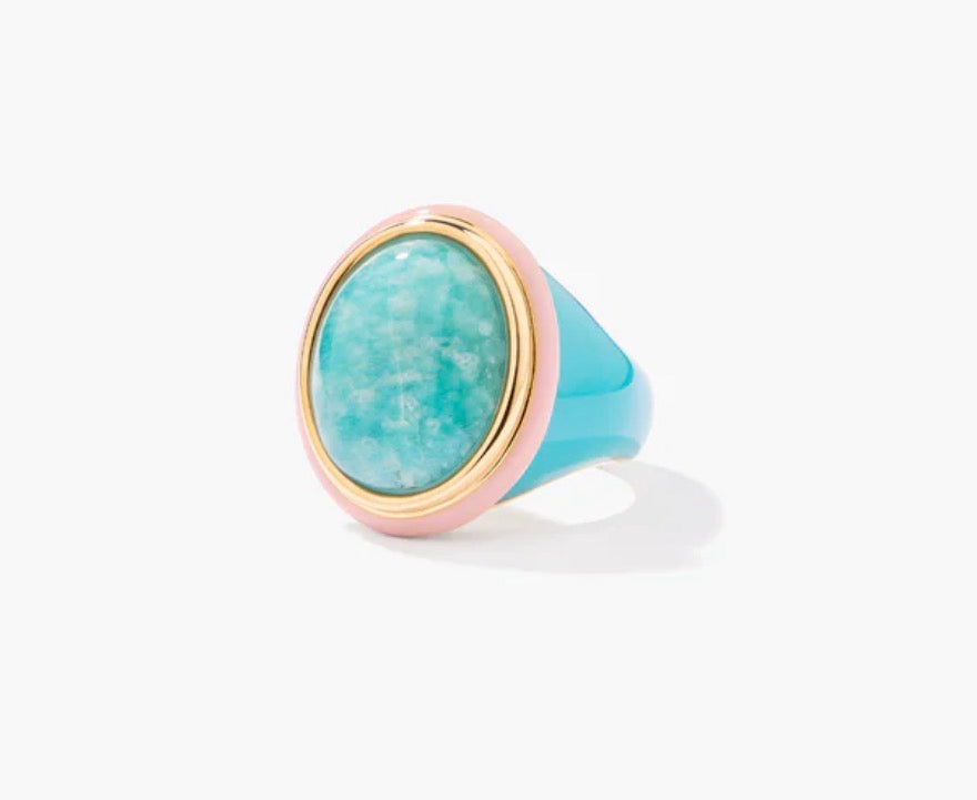 Anillo Tabarin en baquelita turquesa con piedra de amazonita – Aurélie Bidermann · PORTICO Concept, Turó Park Barcelona