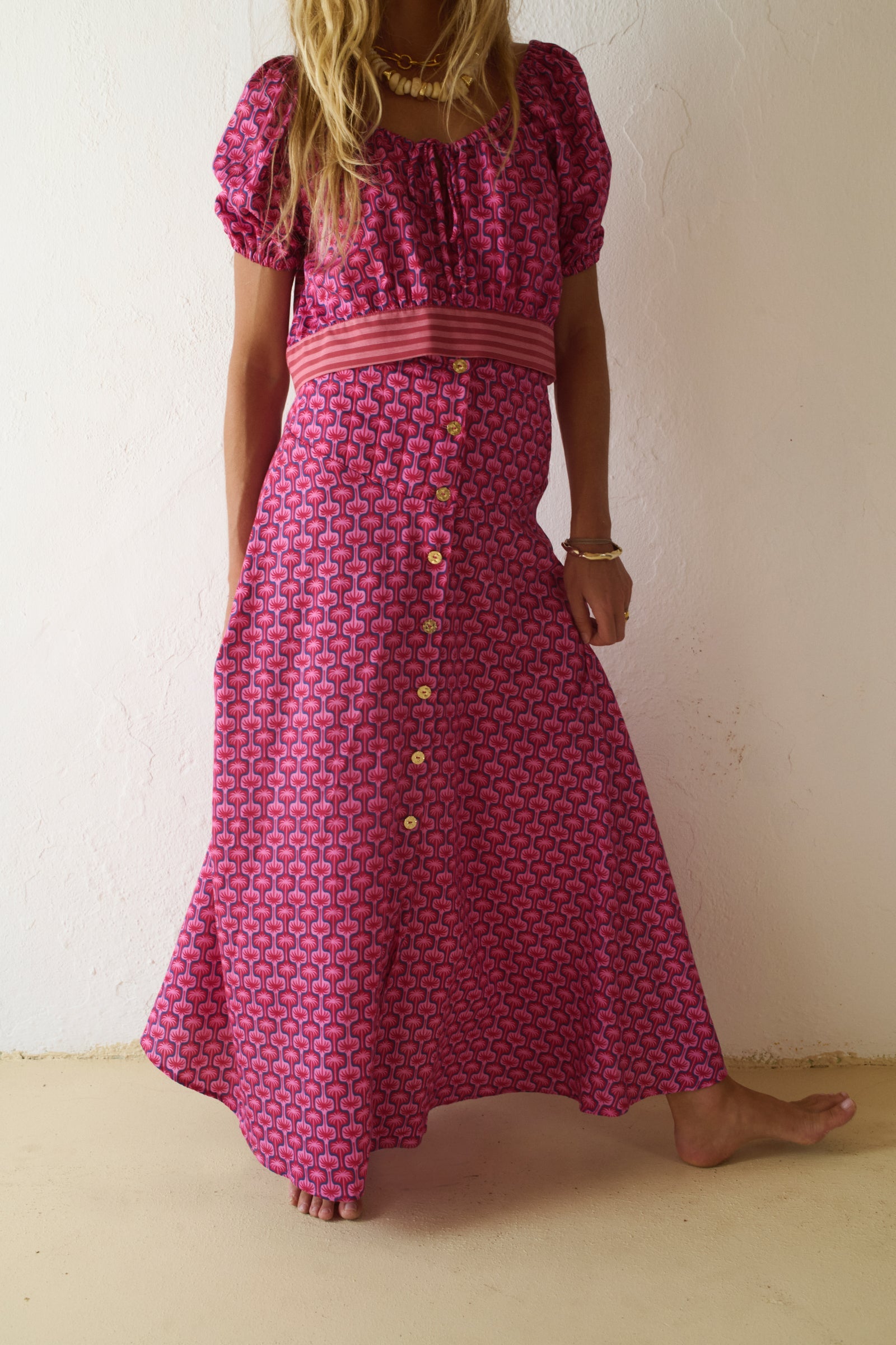 Falda Bona Josephine print palmeras fucsia