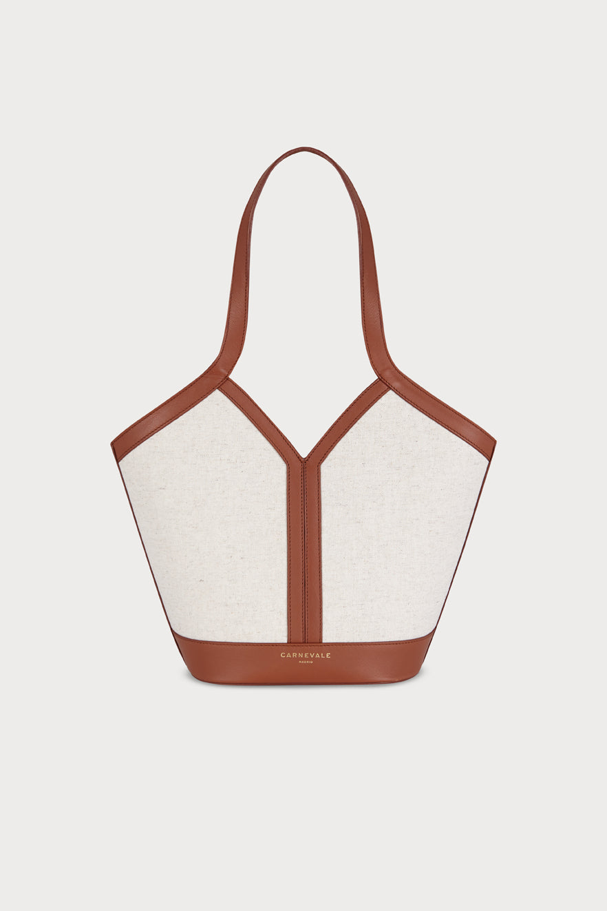 Bolso Gaia Brown Linen de Carnevale Madrid · lino crudo y piel marrón