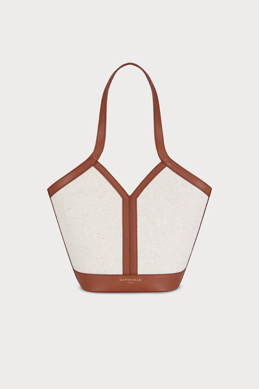 Bolso Gaia Brown Linen de Carnevale Madrid · lino crudo y piel marrón
