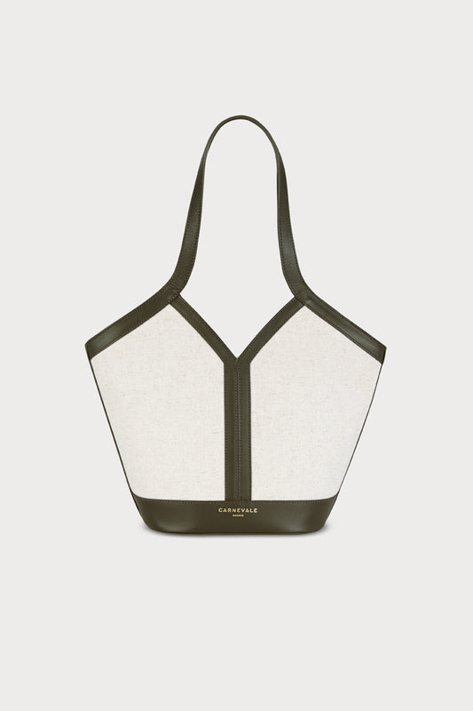 Bolso Gaia Army Linen de Carnevale Madrid · lino crudo y piel color army
