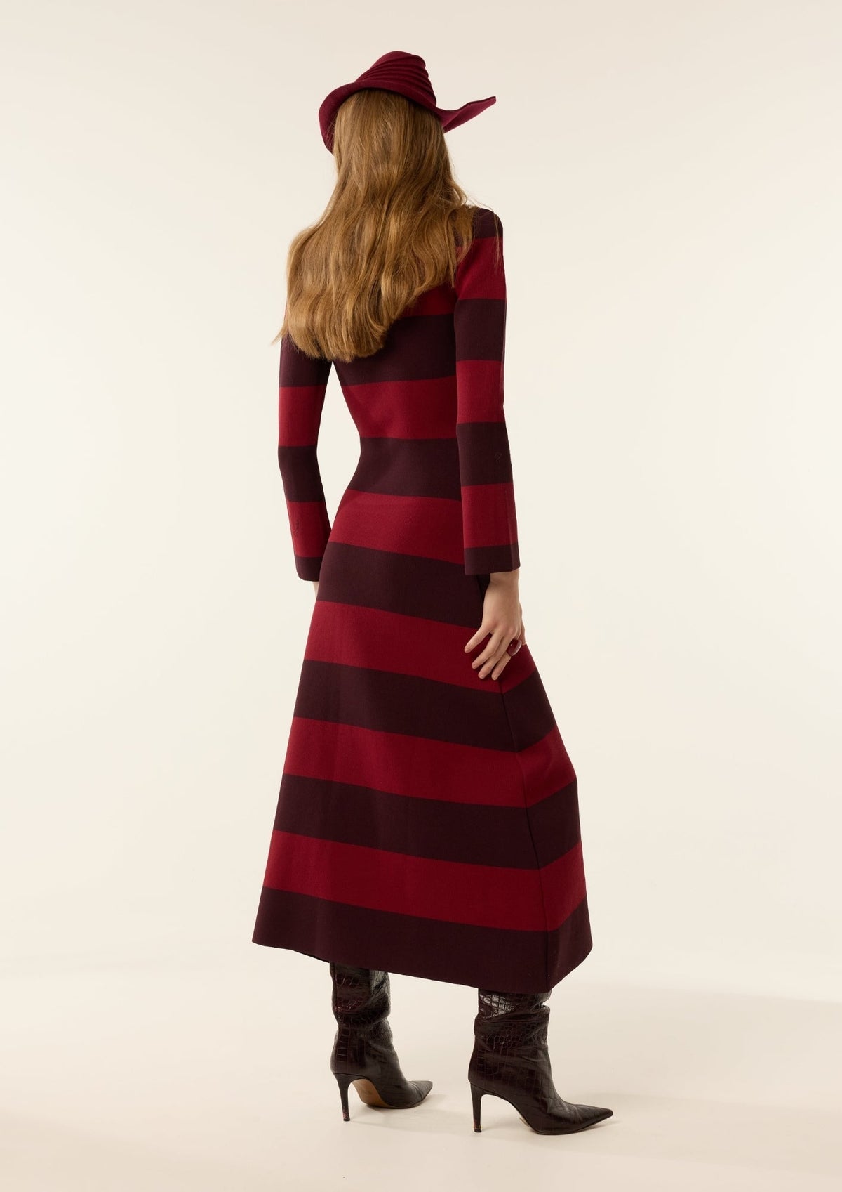Vestido Mica Rayas Burdeos de IQ Collection · detalle 4