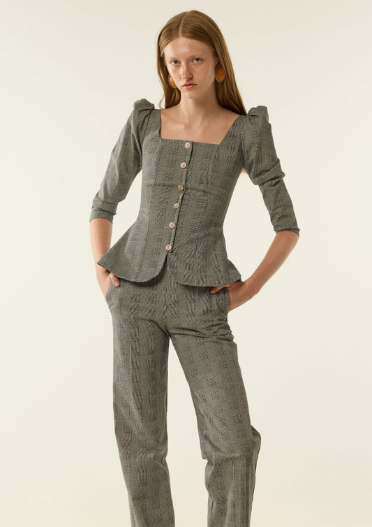Top Marini Gris de IQ Collection · estampado vichy en negro y blanco