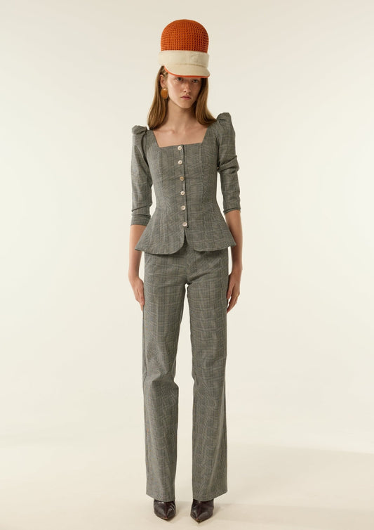 Pantalón Marini Gris de IQ Collection · tejido de cuadros pequeños en gris