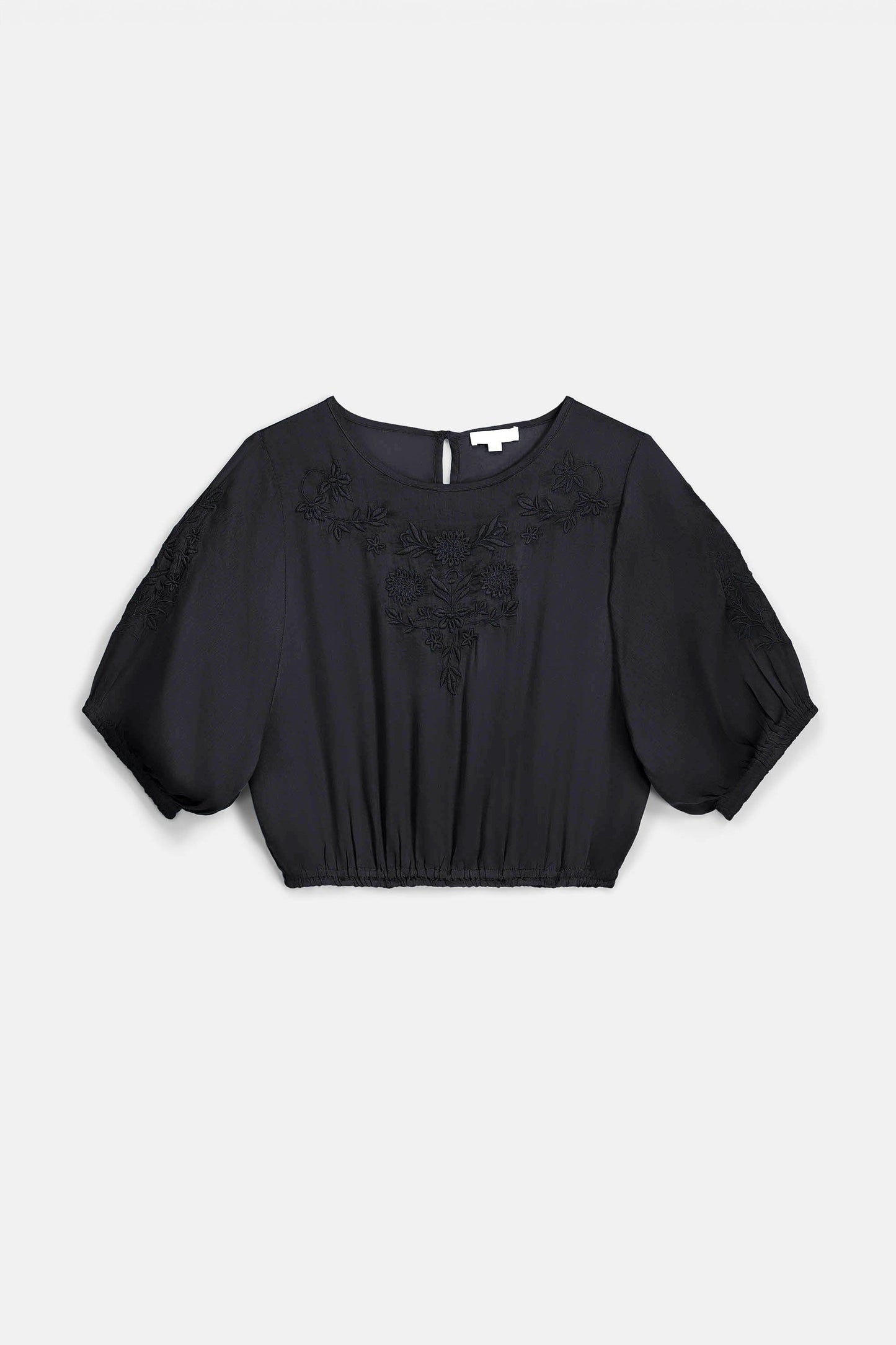 Camisa Chayana, top negro con bordado floral – Louise Misha · PORTICO Concept, Turó Park Barcelona