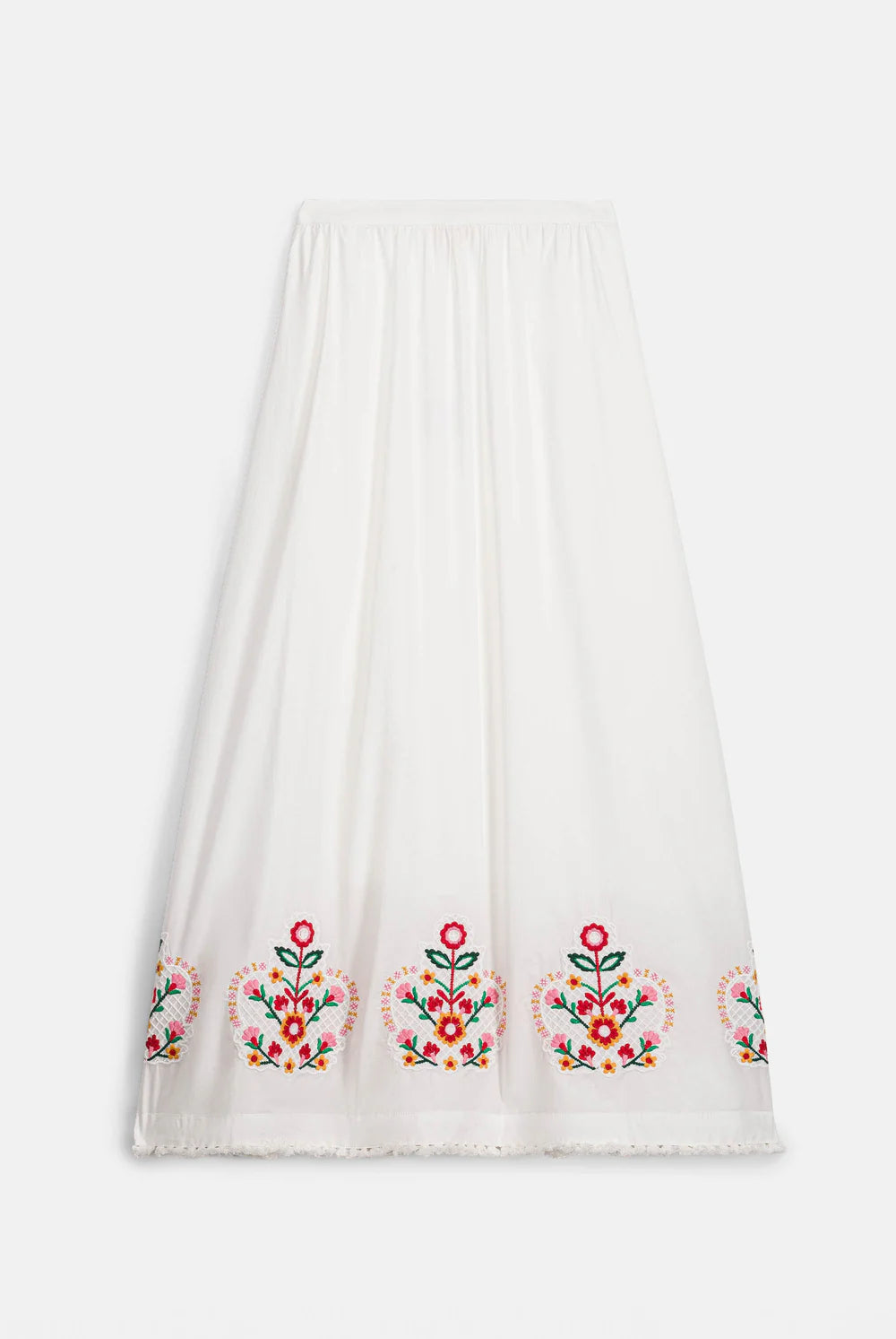 Falda Paola, falda larga blanca con bordado floral – Louise Misha · PORTICO Concept, Turó Park Barcelona
