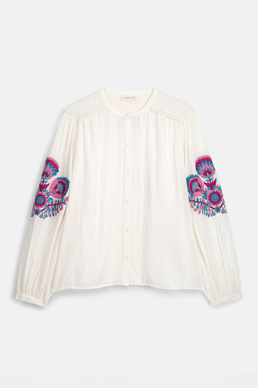 Camisa Jeanne, blusa off-white con bordado floral – Louise Misha · PORTICO Concept, Turó Park Barcelona