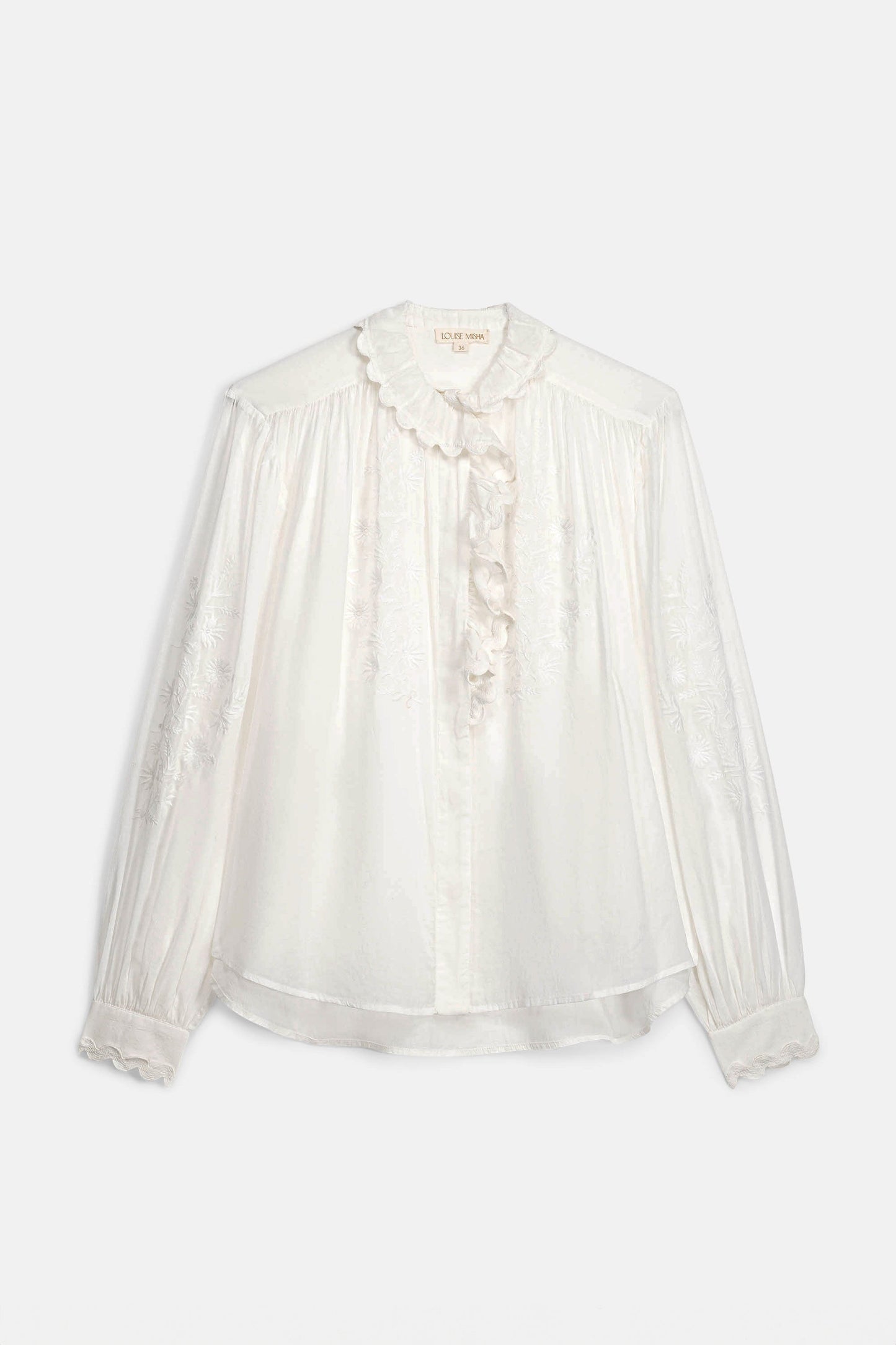 Camisa Cora, blusa off-white con bordado tono sobre tono – Louise Misha · PORTICO Concept, Turó Park Barcelona
