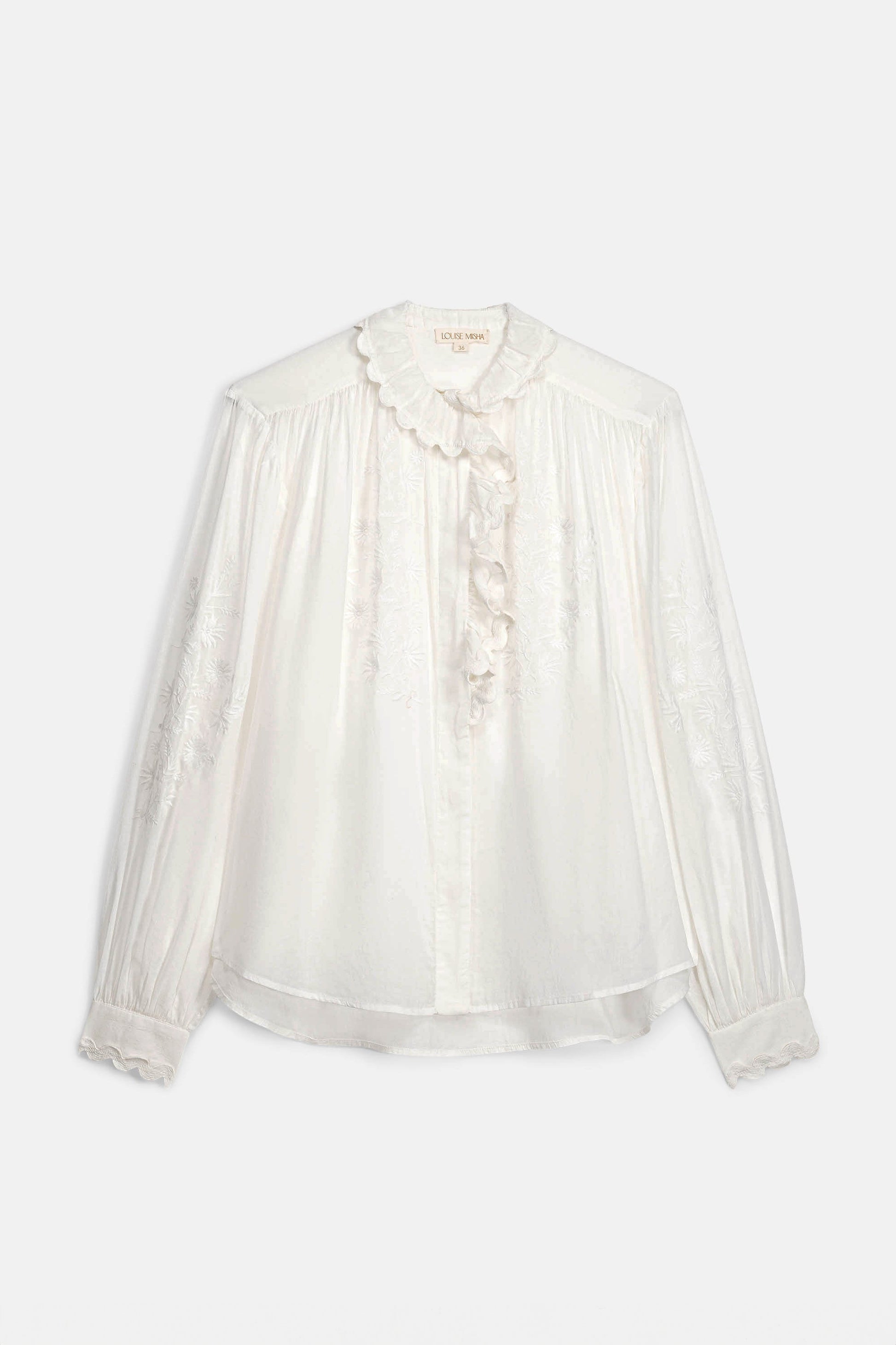 Camisa Cora, blusa off-white con bordado tono sobre tono – Louise Misha · PORTICO Concept, Turó Park Barcelona