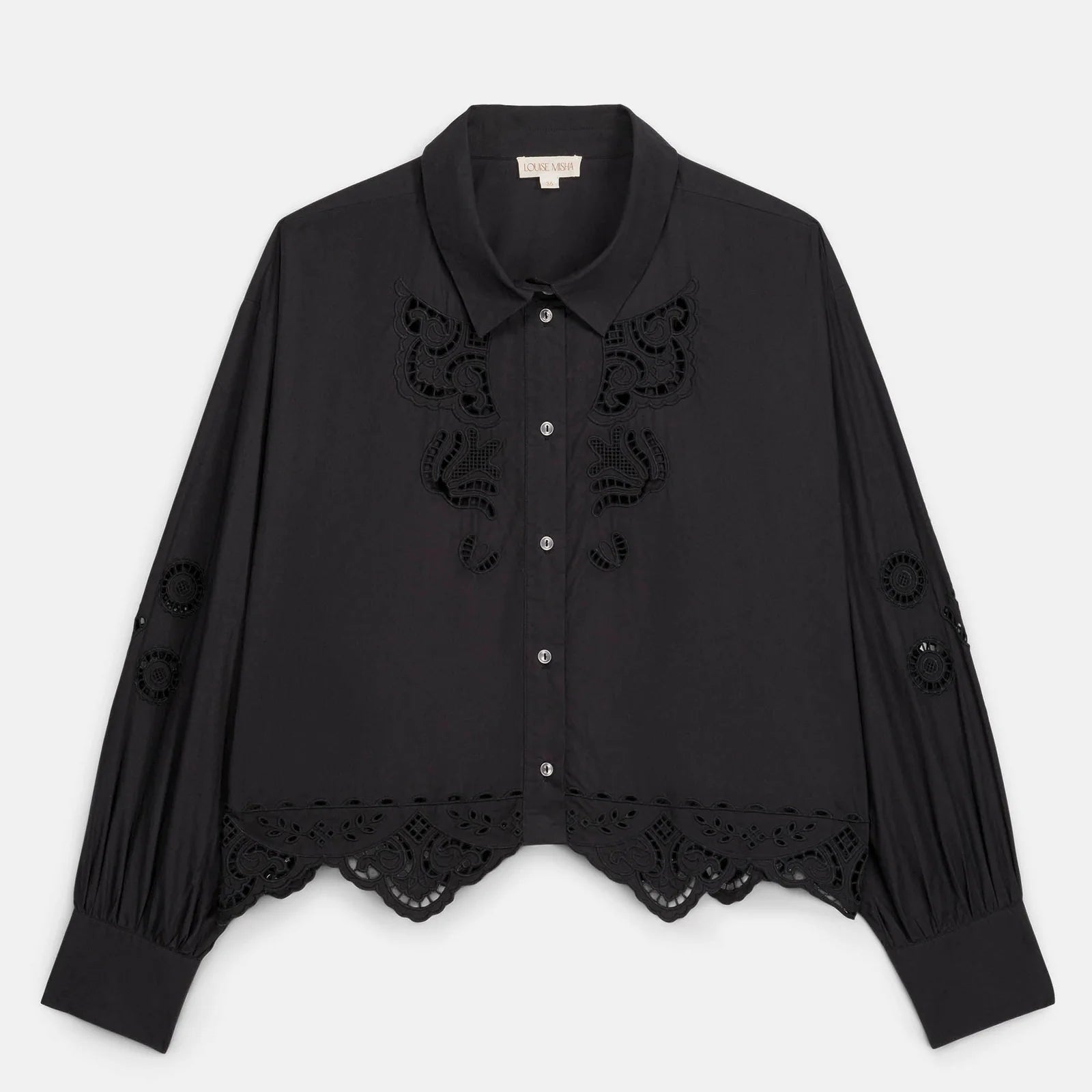 Camisa Rafael, camisa negra con encaje calado – Louise Misha · PORTICO Concept, Turó Park Barcelona