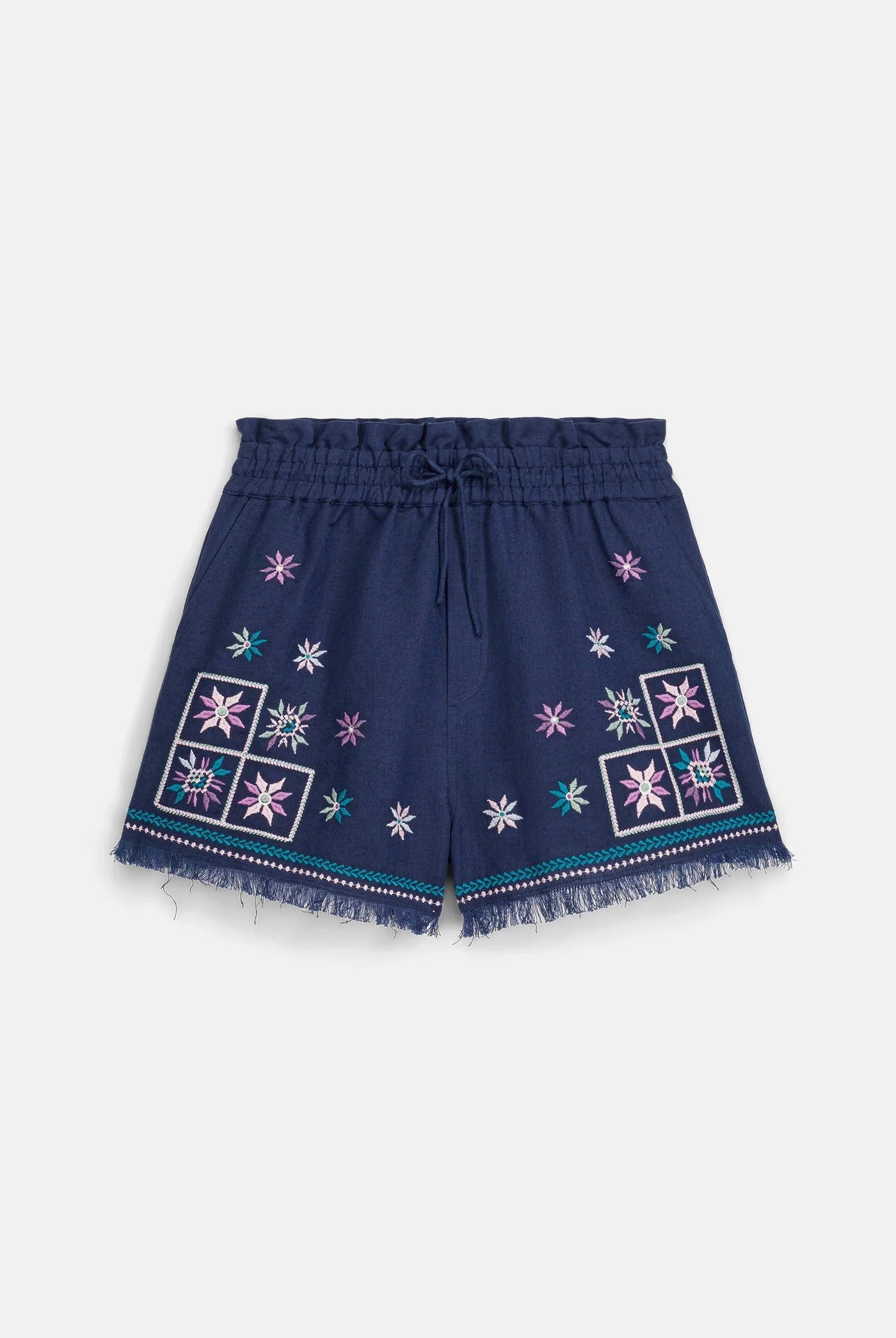 Short Aurore, pantalón corto azul marino con bordado – Louise Misha · PORTICO Concept, Turó Park Barcelona