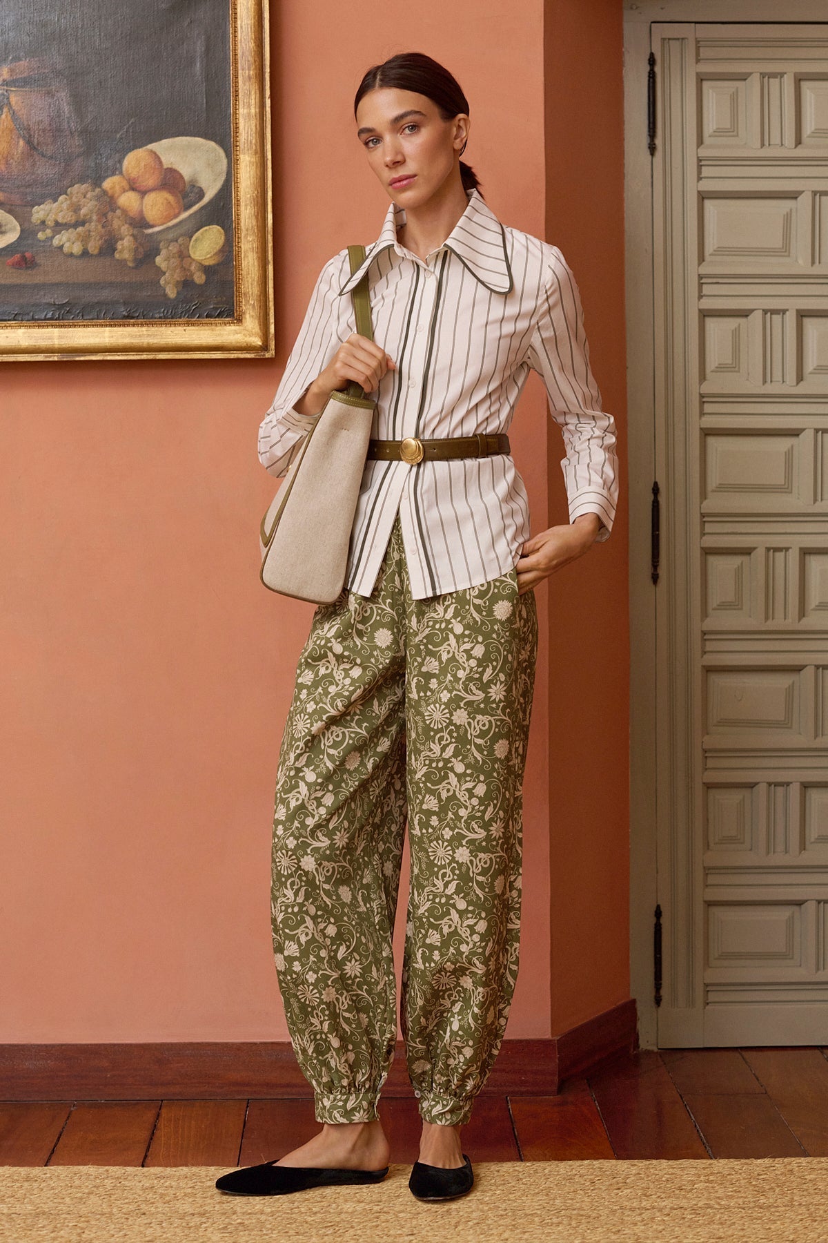 Camisa Ala rayas caqui de Maria de la Orden, vista 3