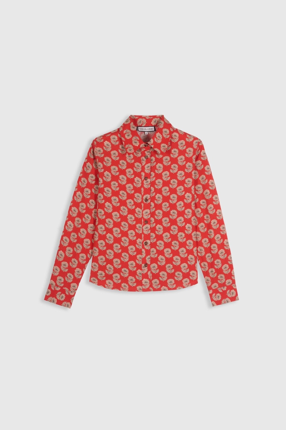 Camisa Alana flores rojas de Maria de la Orden, vista frontal
