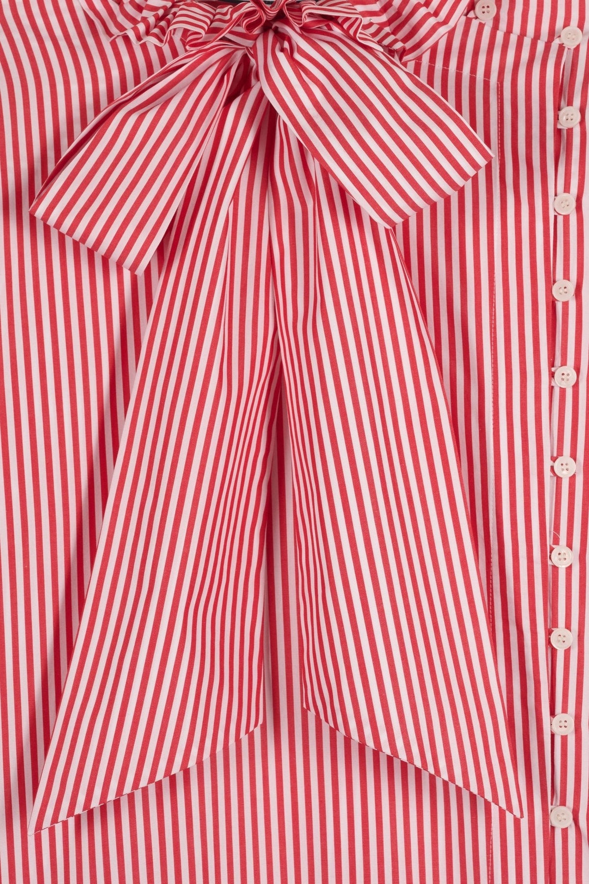 Camisa Blake Rayas Rojas de Maria de la Orden - detalle tejido 100% algodón