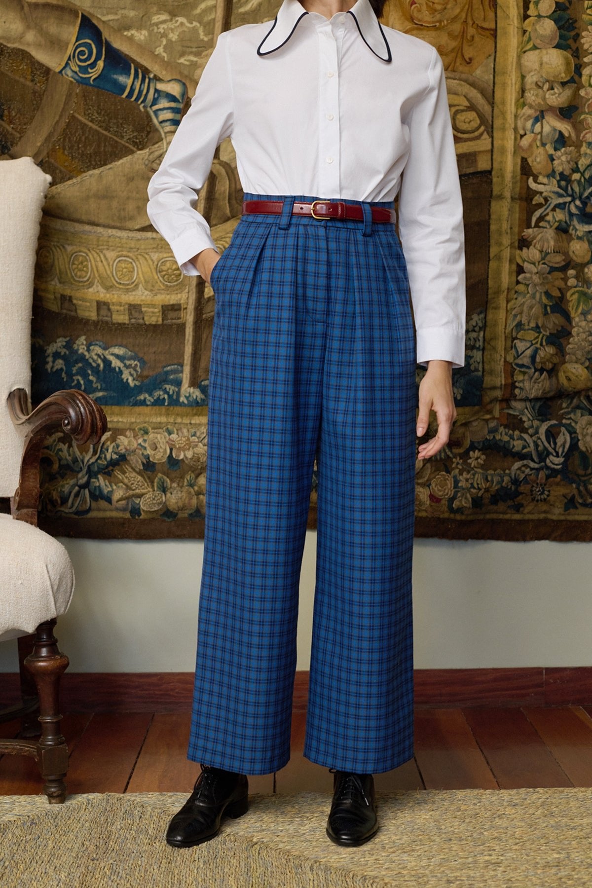 Pantalón Chesnut Cuadros Azul Marino de Maria de la Orden Studio · detalle 8