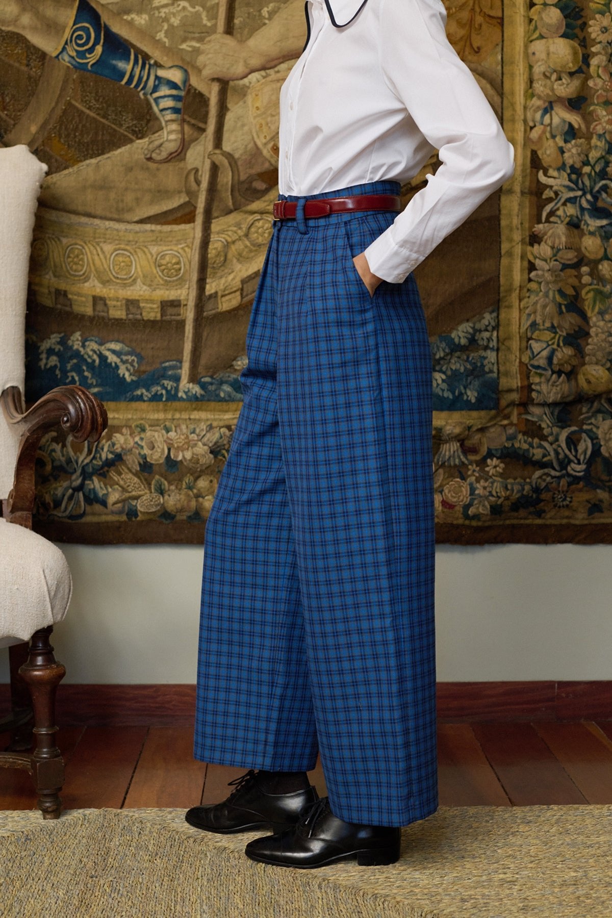 Pantalón Chesnut Cuadros Azul Marino de Maria de la Orden Studio · detalle 7
