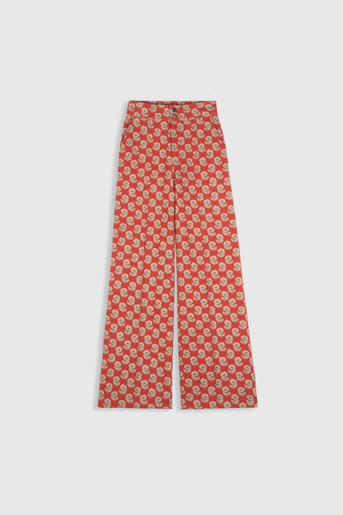 Pantalón Douglas flores rojas de Maria de la Orden, vista frontal