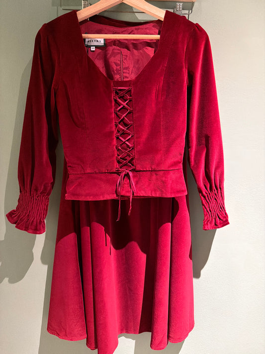 Set terciopelo corsé burdeos