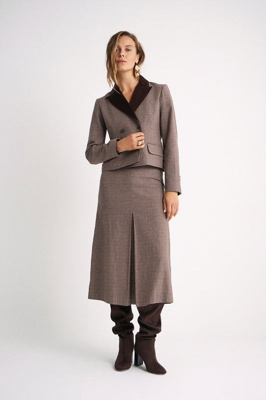 Falda Ivet Brown Checks de Magnolya Collection · 50% algodón 50% lana, cuadros príncipe de Gales
