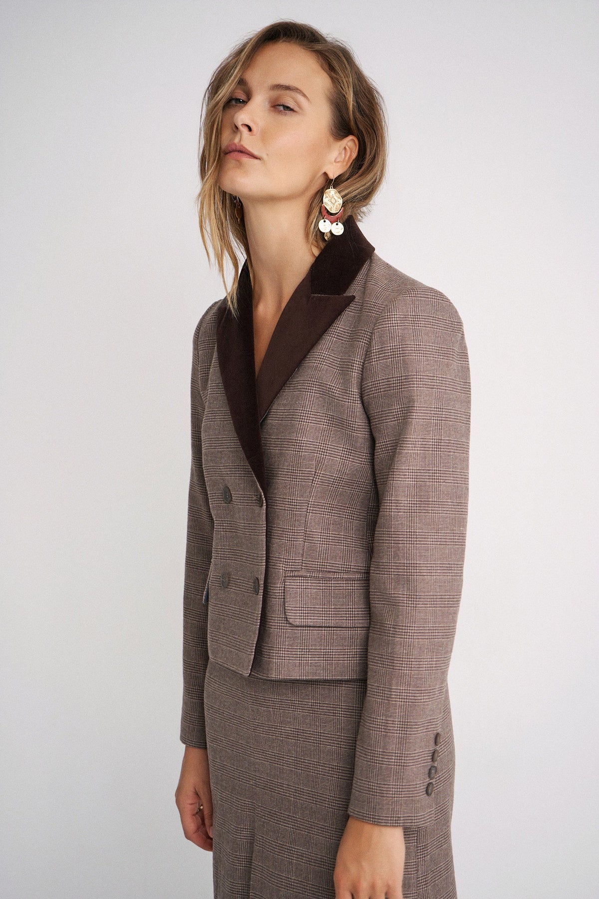 Chaqueta Filip Brown Checks de Magnolya Collection, tejido príncipe de Gales 50% algodón 50% lana
