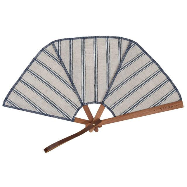 Abanico de lino de rayas azul marino – The Viana Fan · PORTICO Concept, Turó Park Barcelona